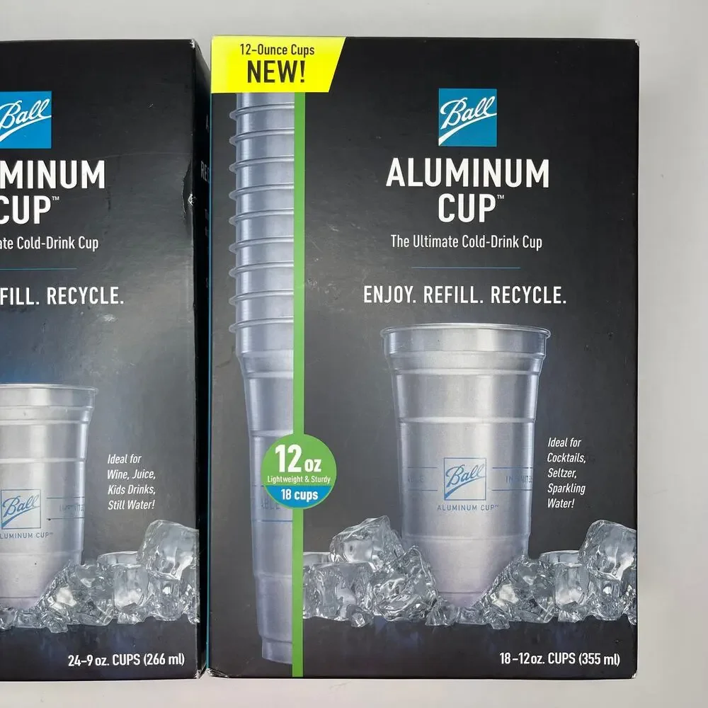 Ball Aluminum Cup — Reusable Party Drink Set of 2 Boxes = 42 Cups, 9 + 12oz NEW!